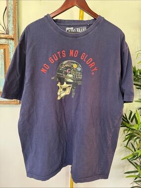 AKOO Navy Graphic Tee - "No Guts No Glory" Skull Print GUC